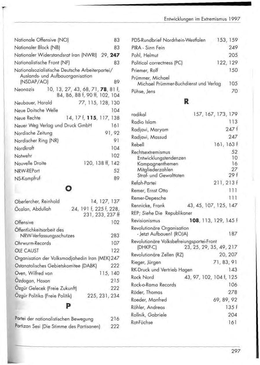 Seite 299 des Verfassungsschutzbericht 1997 Nordrhein-Westfalen