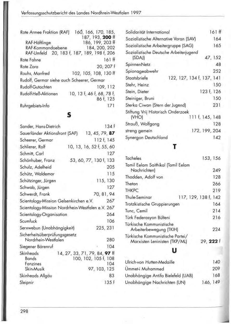 Seite 300 des Verfassungsschutzbericht 1997 Nordrhein-Westfalen