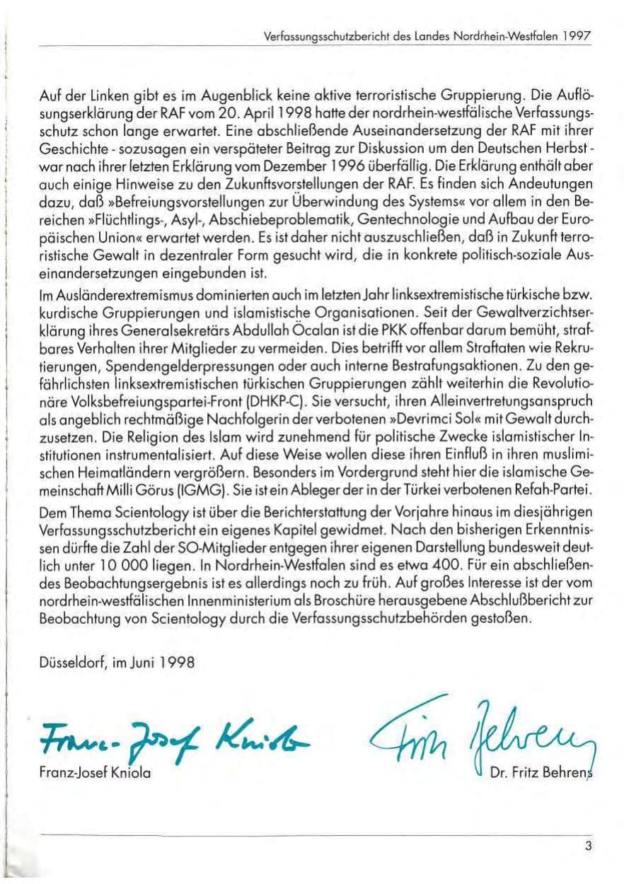 Seite 5 des Verfassungsschutzbericht 1997 Nordrhein-Westfalen