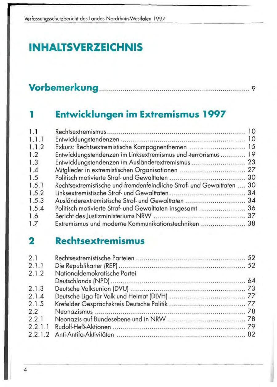 Seite 6 des Verfassungsschutzbericht 1997 Nordrhein-Westfalen