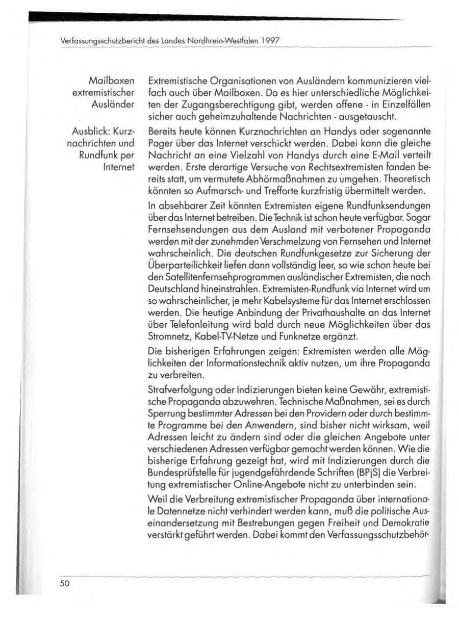 Seite 52 des Verfassungsschutzbericht 1997 Nordrhein-Westfalen