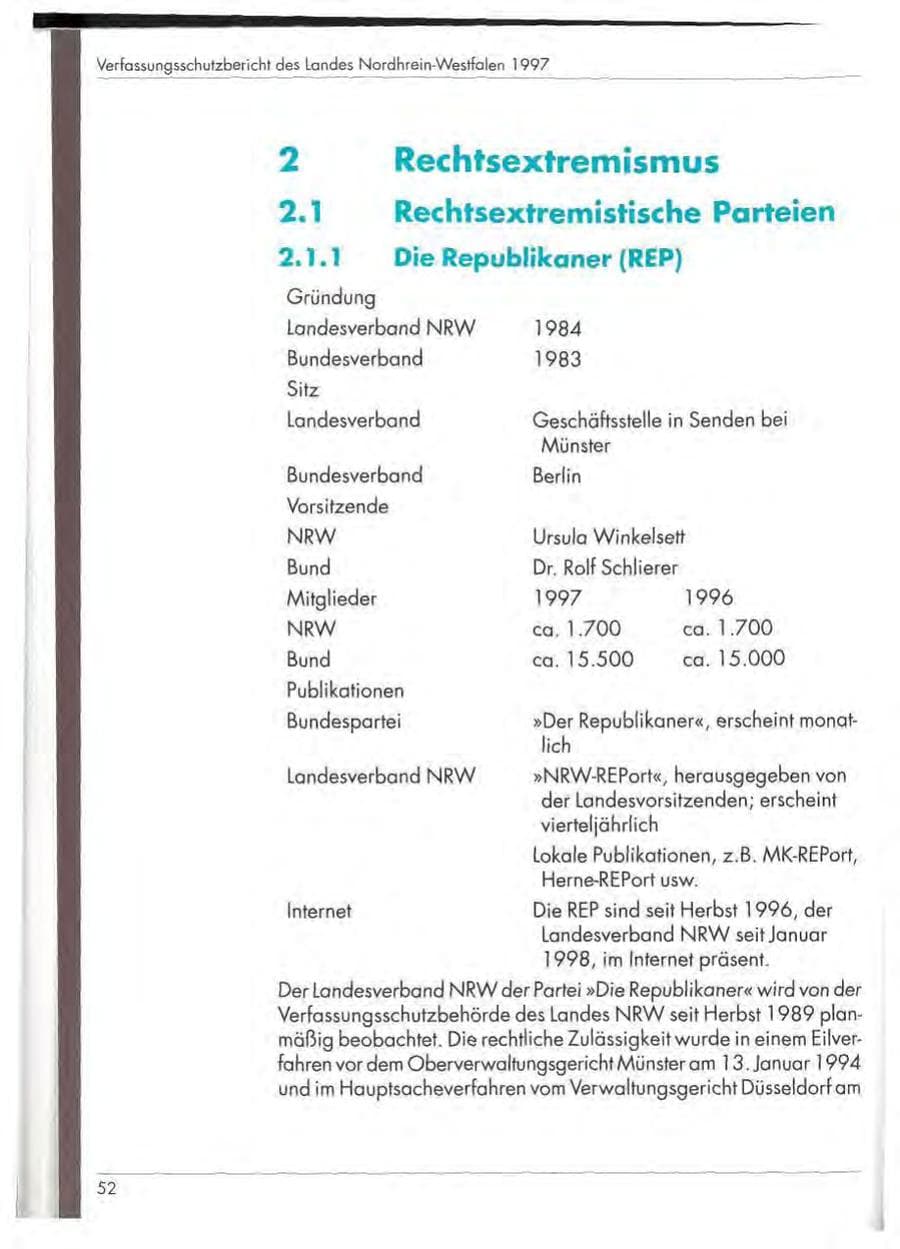 Seite 54 des Verfassungsschutzbericht 1997 Nordrhein-Westfalen