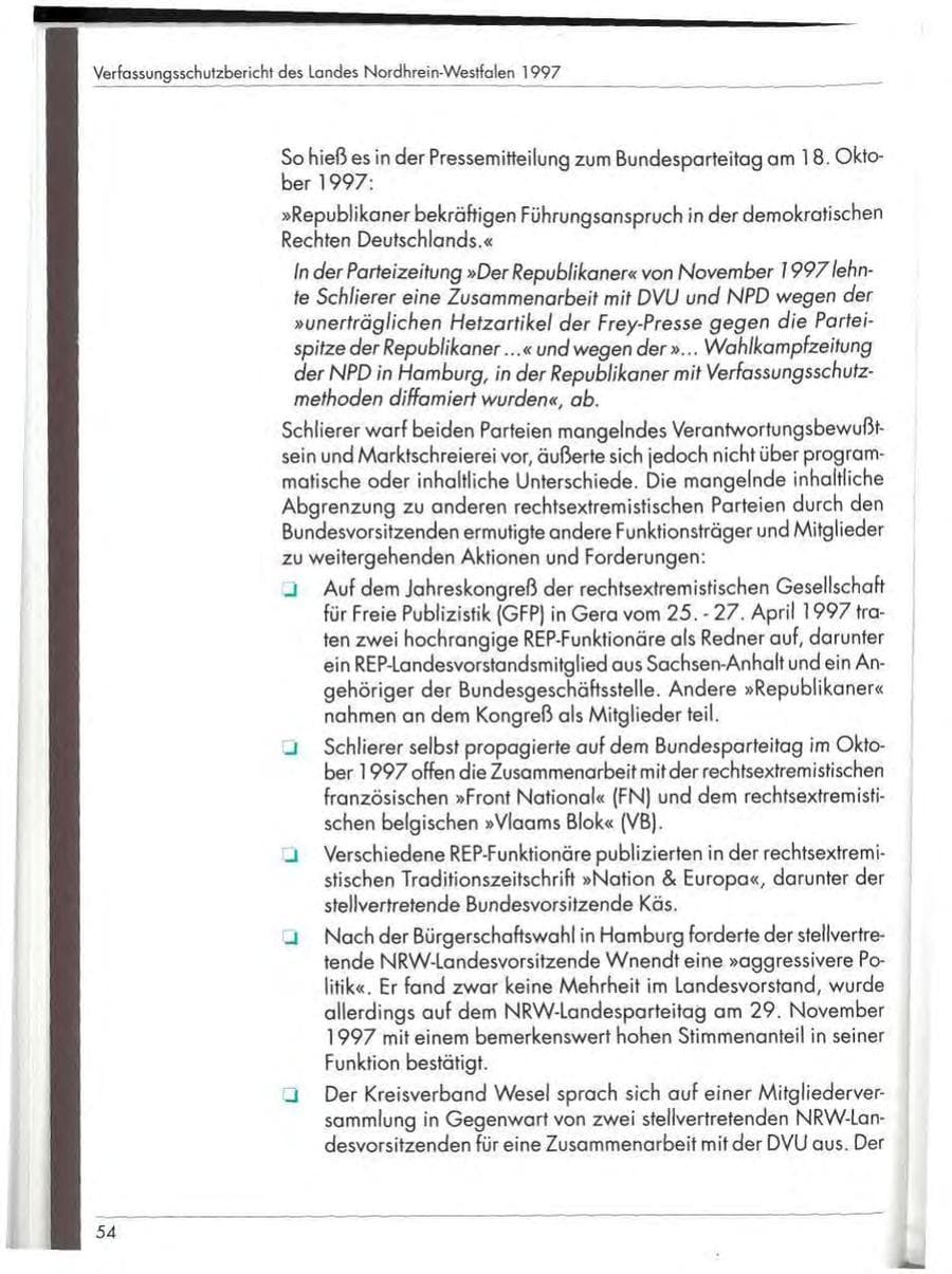 Seite 56 des Verfassungsschutzbericht 1997 Nordrhein-Westfalen