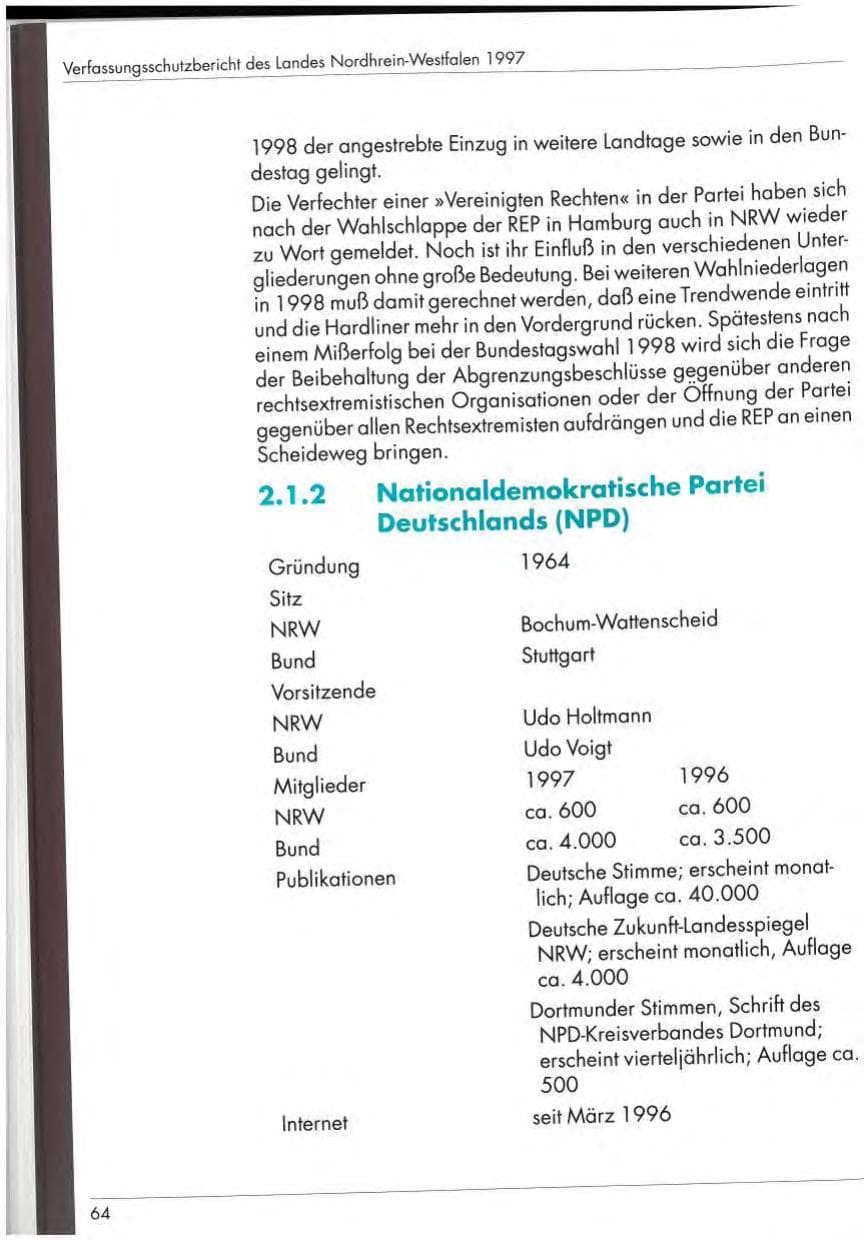 Seite 66 des Verfassungsschutzbericht 1997 Nordrhein-Westfalen