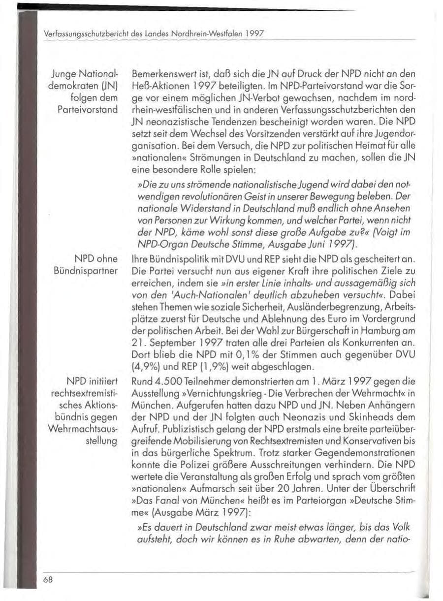 Seite 70 des Verfassungsschutzbericht 1997 Nordrhein-Westfalen
