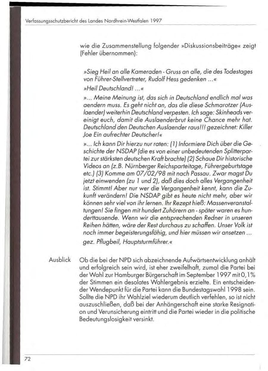 Seite 74 des Verfassungsschutzbericht 1997 Nordrhein-Westfalen