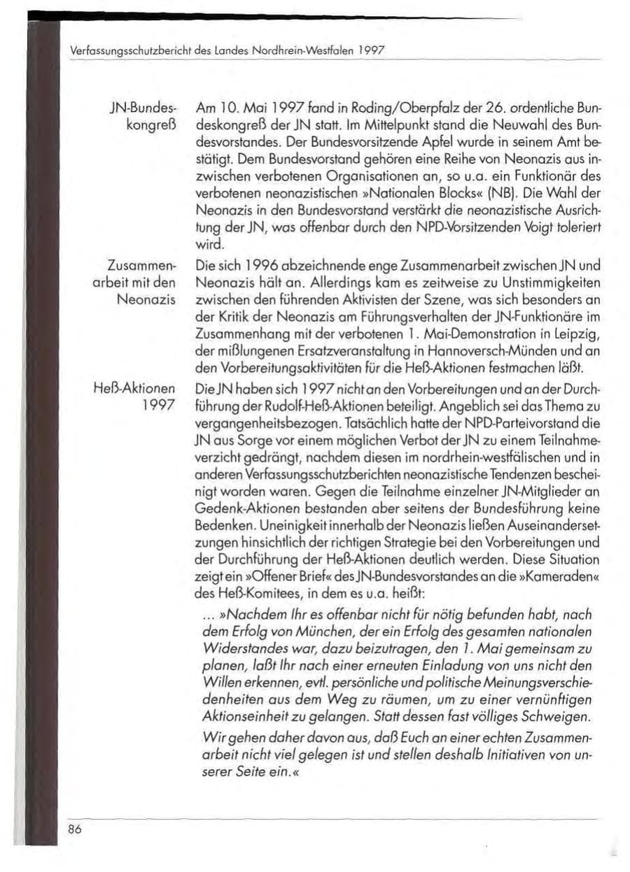 Seite 88 des Verfassungsschutzbericht 1997 Nordrhein-Westfalen