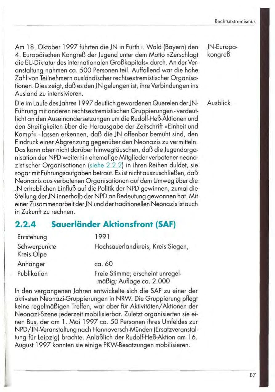 Seite 89 des Verfassungsschutzbericht 1997 Nordrhein-Westfalen