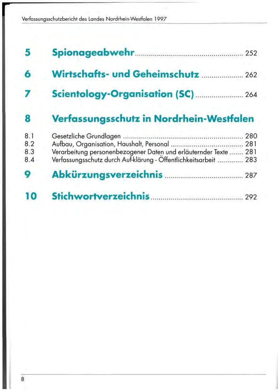 Seite 10 des Verfassungsschutzbericht 1997 Nordrhein-Westfalen