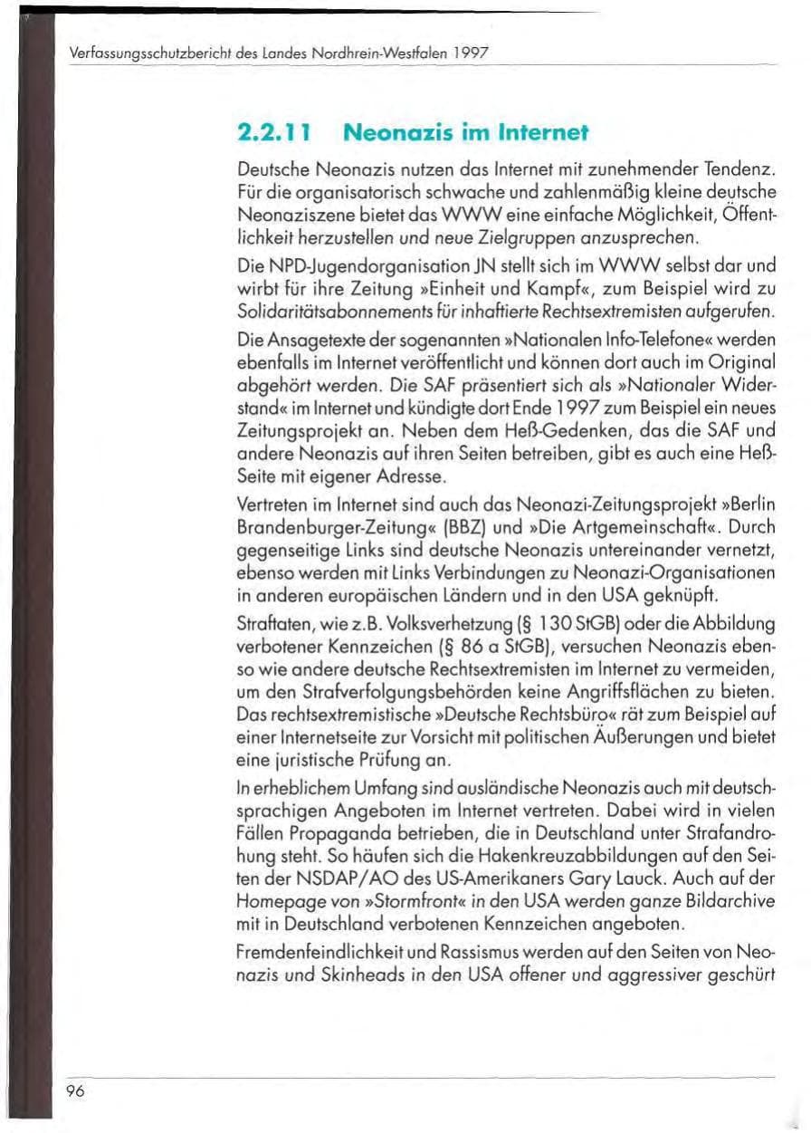 Seite 98 des Verfassungsschutzbericht 1997 Nordrhein-Westfalen
