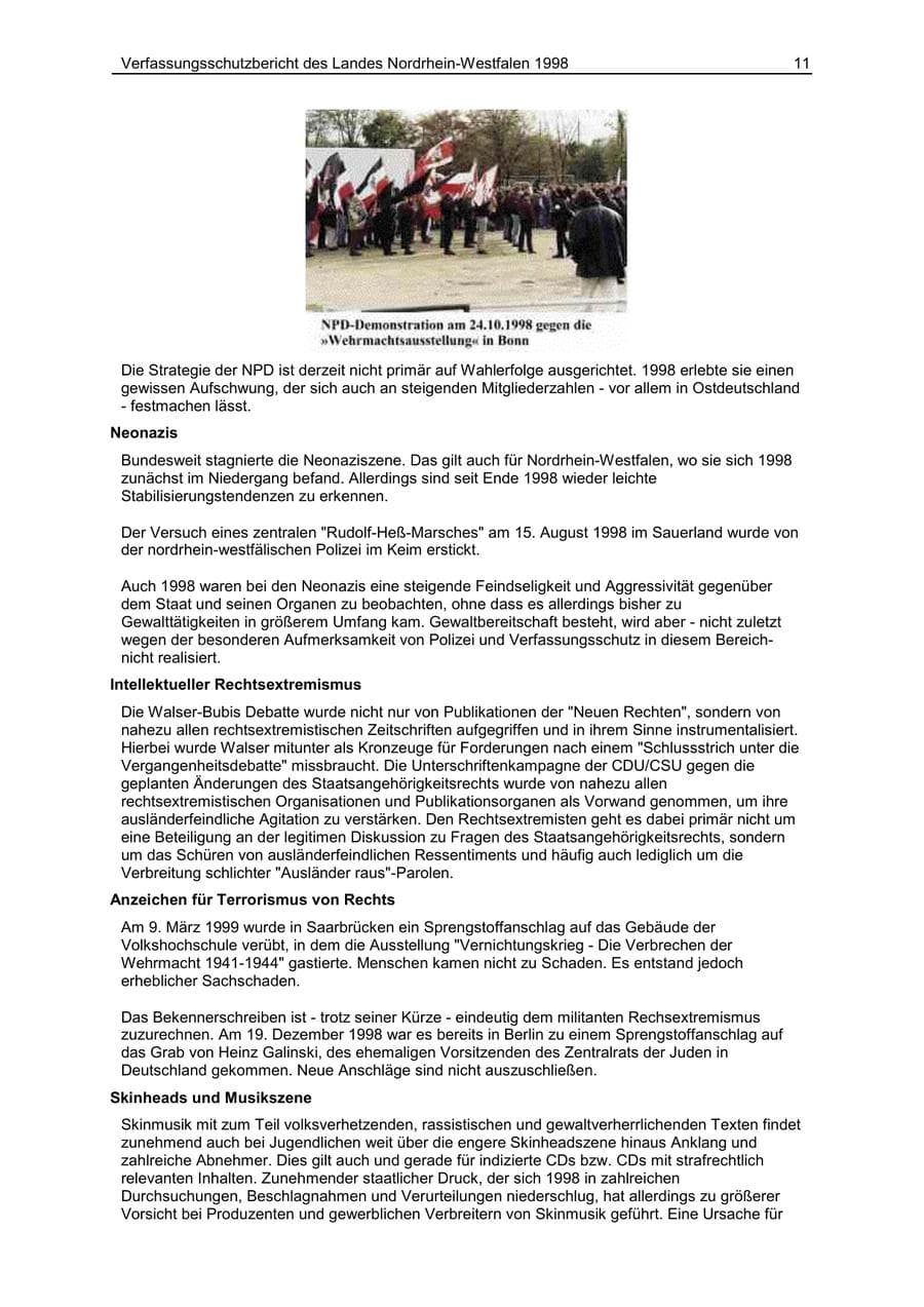 Seite 11 des Verfassungsschutzbericht 1998 Nordrhein-Westfalen