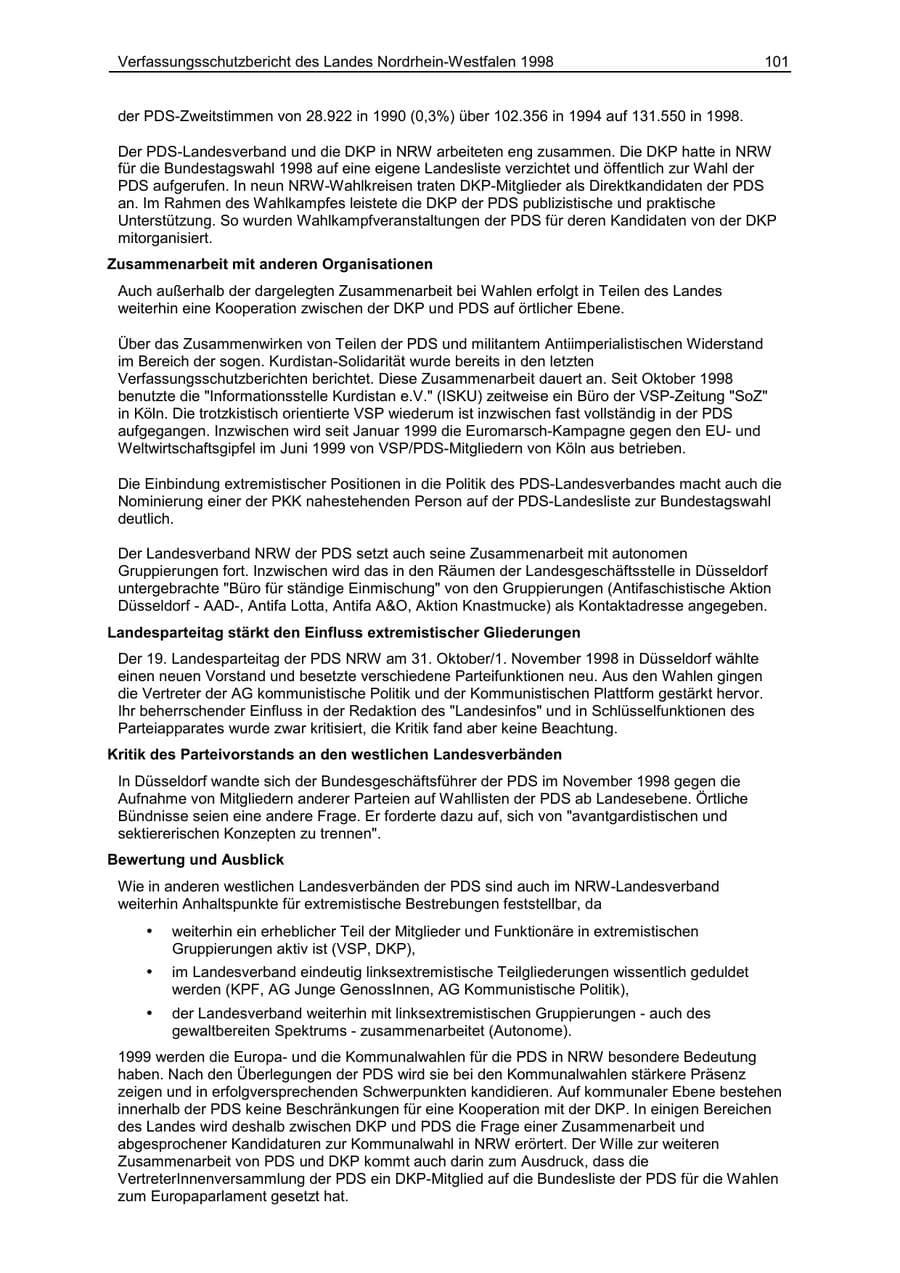 Seite 101 des Verfassungsschutzbericht 1998 Nordrhein-Westfalen
