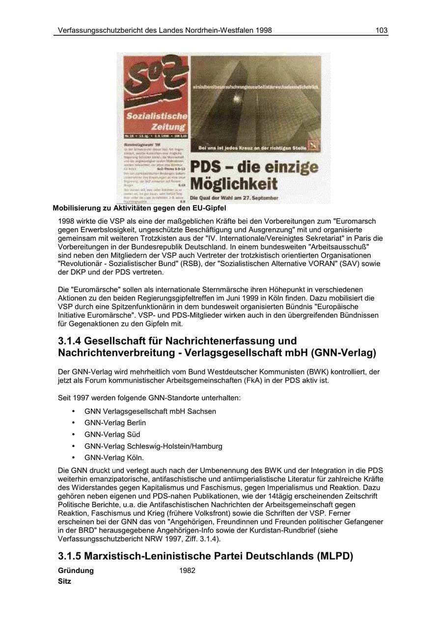 Seite 103 des Verfassungsschutzbericht 1998 Nordrhein-Westfalen