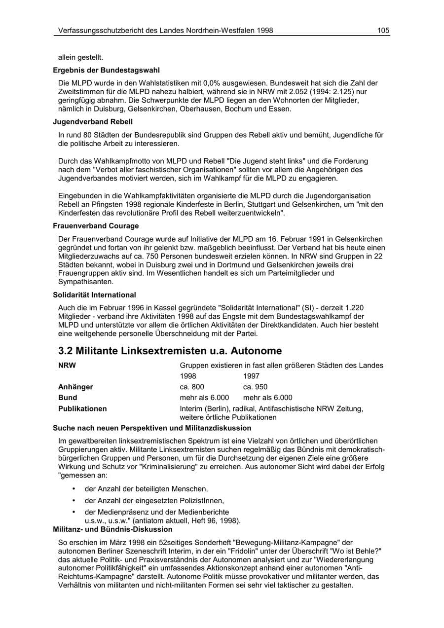 Seite 105 des Verfassungsschutzbericht 1998 Nordrhein-Westfalen