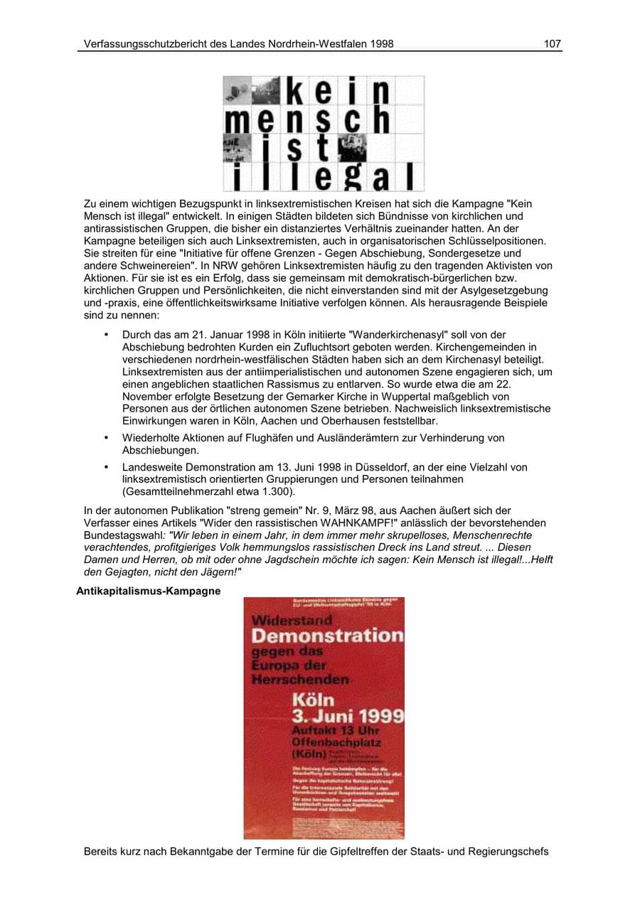 Seite 107 des Verfassungsschutzbericht 1998 Nordrhein-Westfalen