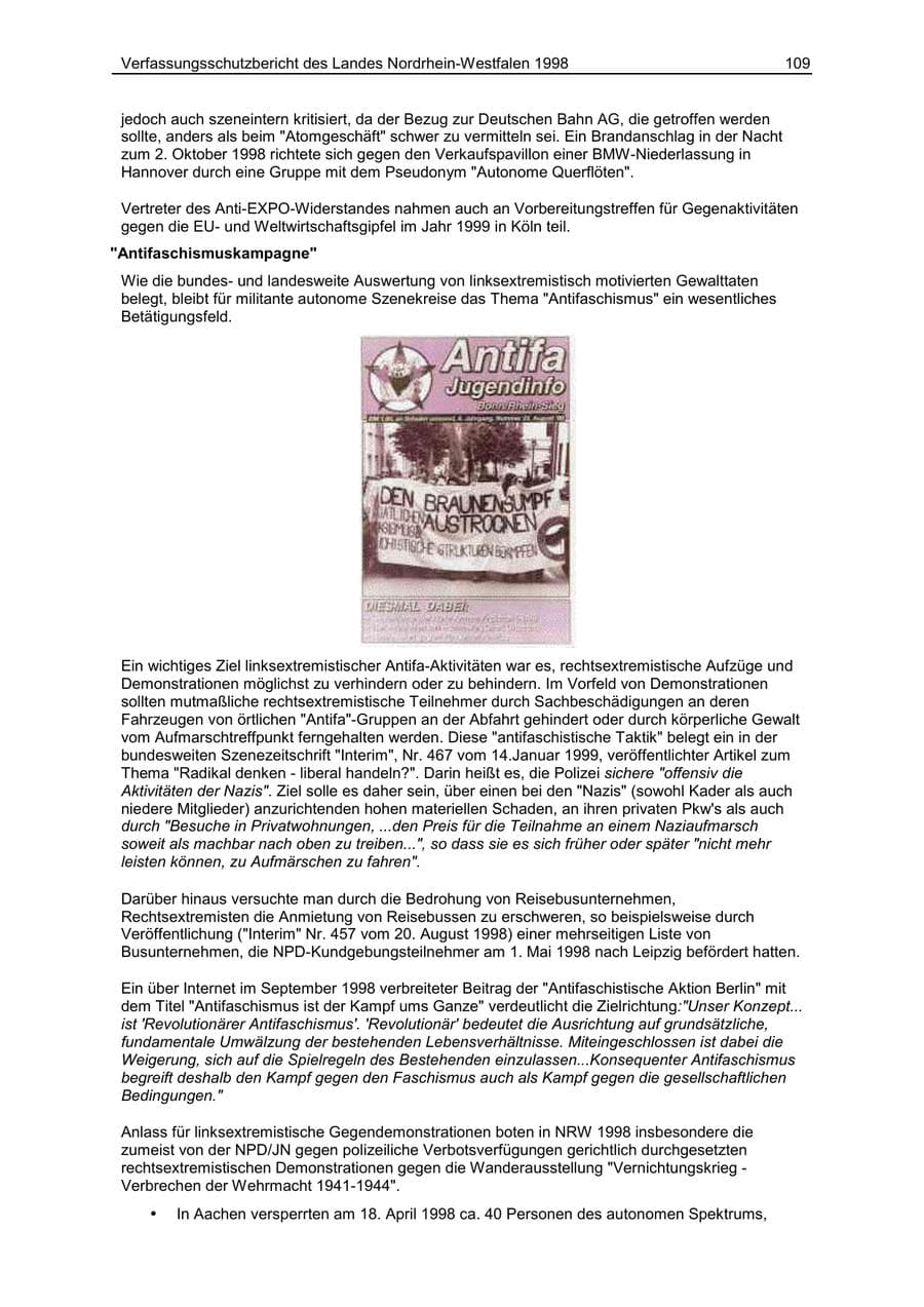 Seite 109 des Verfassungsschutzbericht 1998 Nordrhein-Westfalen