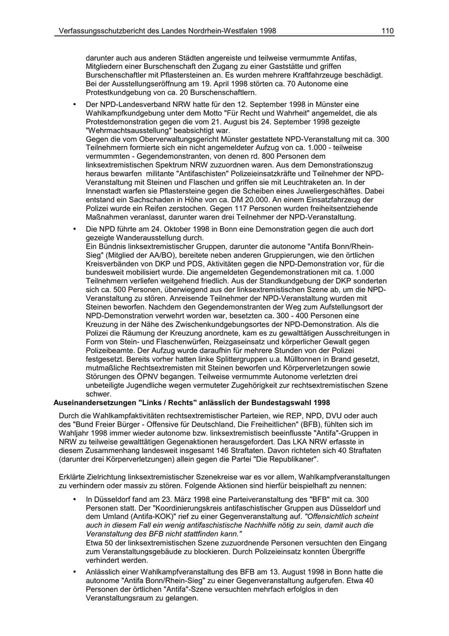 Seite 110 des Verfassungsschutzbericht 1998 Nordrhein-Westfalen