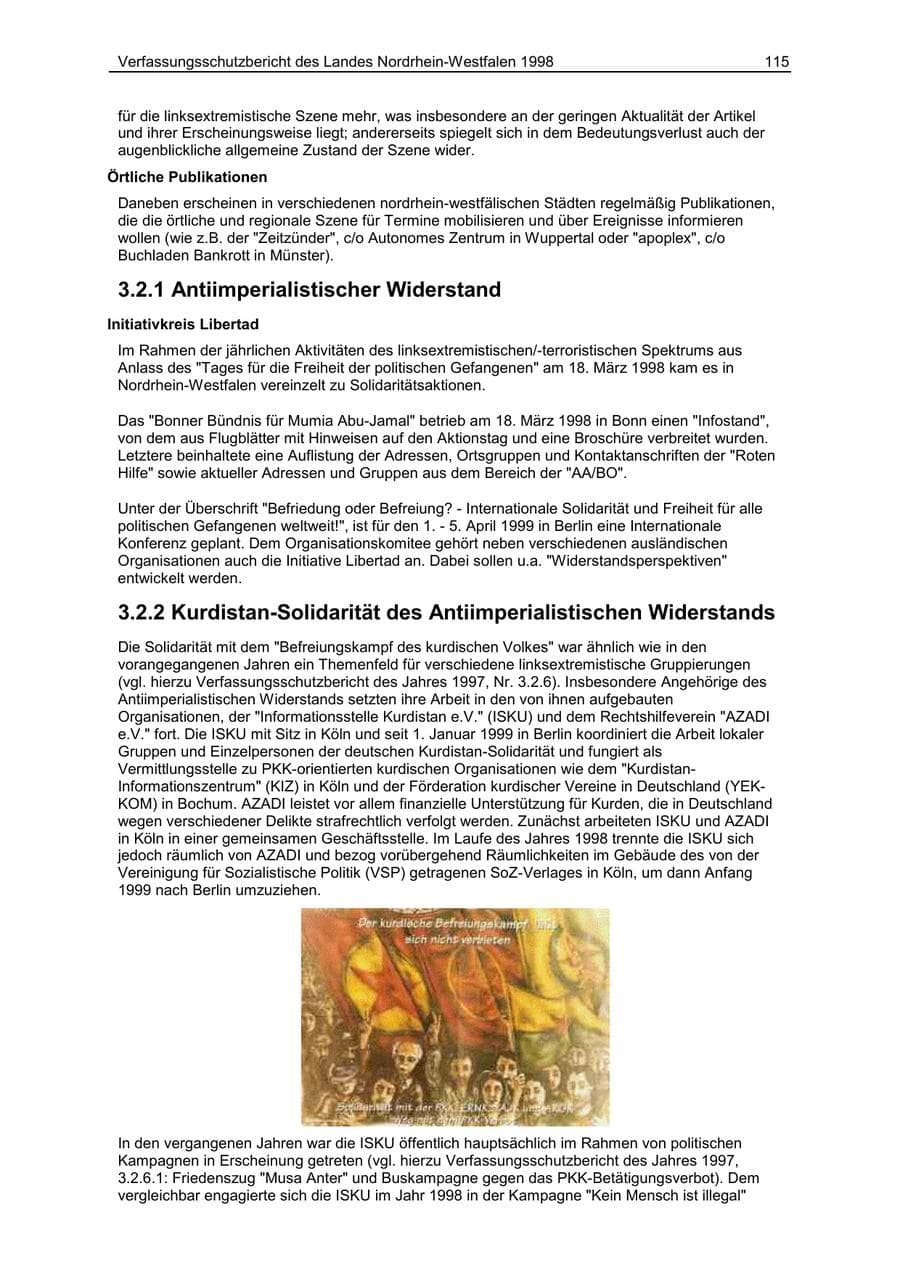 Seite 115 des Verfassungsschutzbericht 1998 Nordrhein-Westfalen