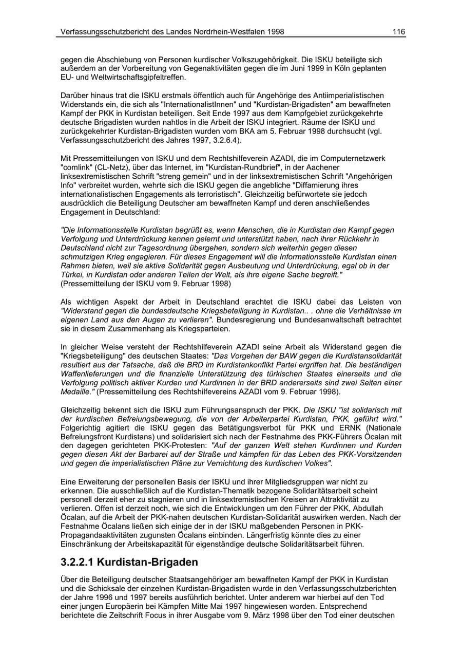 Seite 116 des Verfassungsschutzbericht 1998 Nordrhein-Westfalen