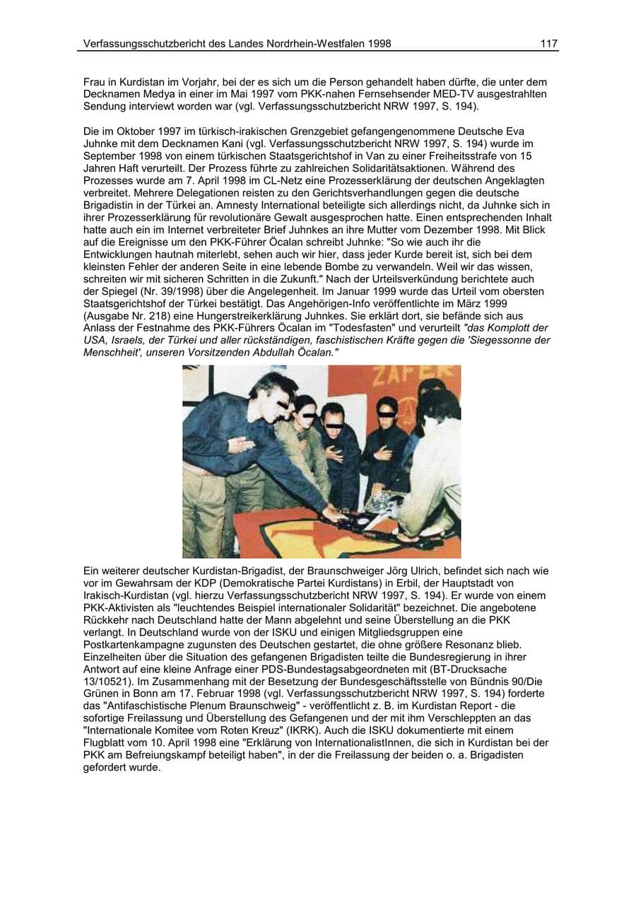 Seite 117 des Verfassungsschutzbericht 1998 Nordrhein-Westfalen