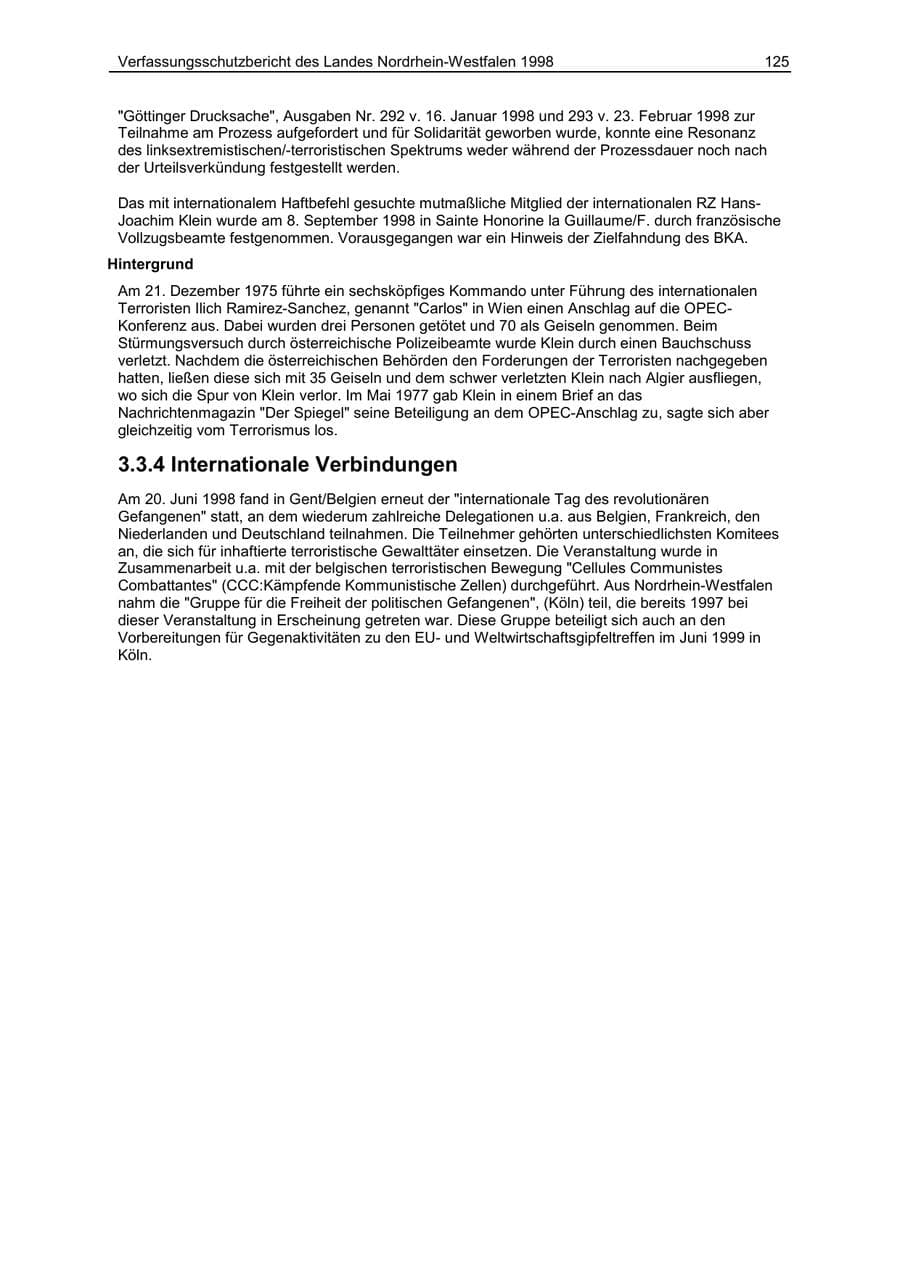 Seite 125 des Verfassungsschutzbericht 1998 Nordrhein-Westfalen
