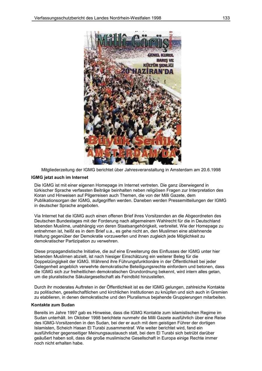 Seite 133 des Verfassungsschutzbericht 1998 Nordrhein-Westfalen