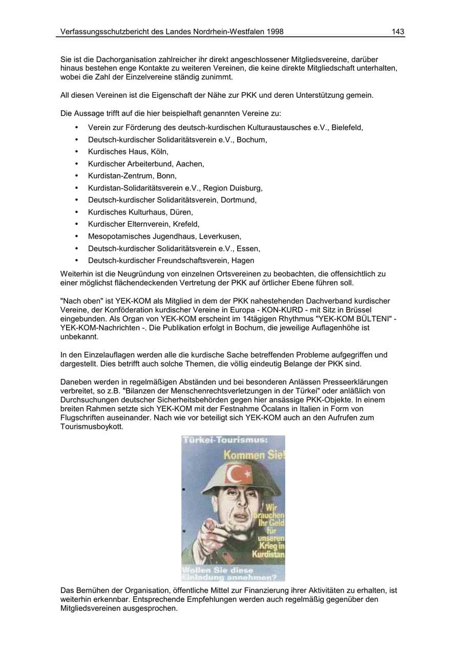 Seite 143 des Verfassungsschutzbericht 1998 Nordrhein-Westfalen