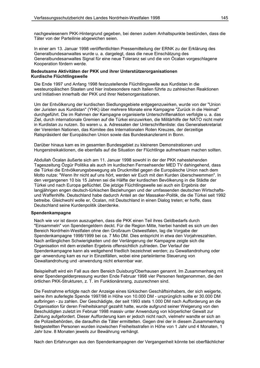 Seite 145 des Verfassungsschutzbericht 1998 Nordrhein-Westfalen