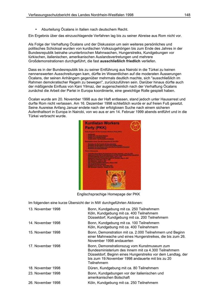 Seite 148 des Verfassungsschutzbericht 1998 Nordrhein-Westfalen