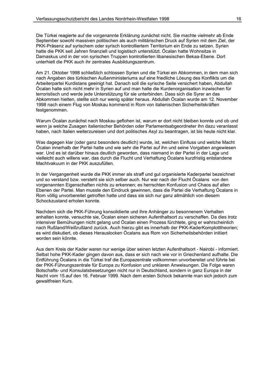 Seite 16 des Verfassungsschutzbericht 1998 Nordrhein-Westfalen