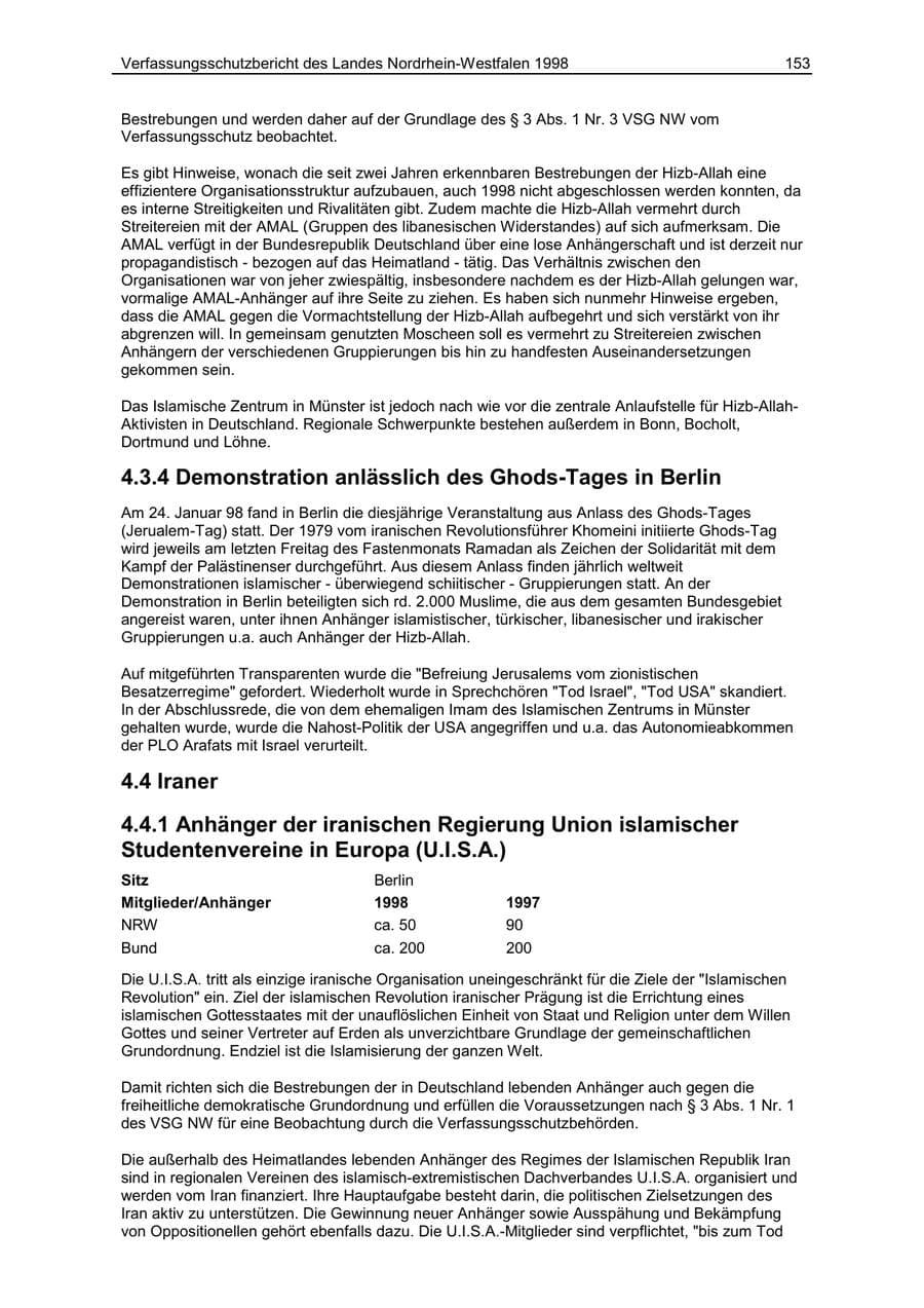 Seite 153 des Verfassungsschutzbericht 1998 Nordrhein-Westfalen