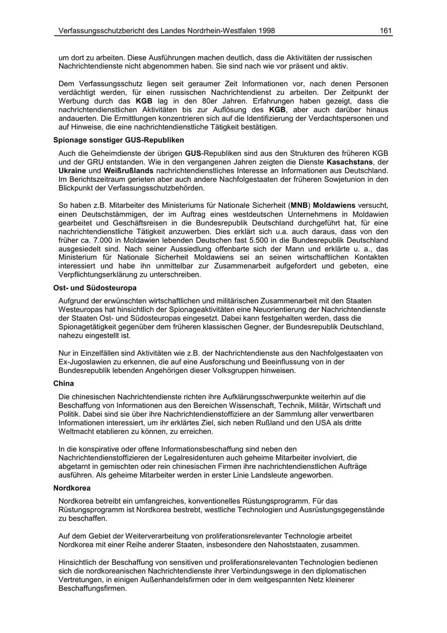 Seite 161 des Verfassungsschutzbericht 1998 Nordrhein-Westfalen
