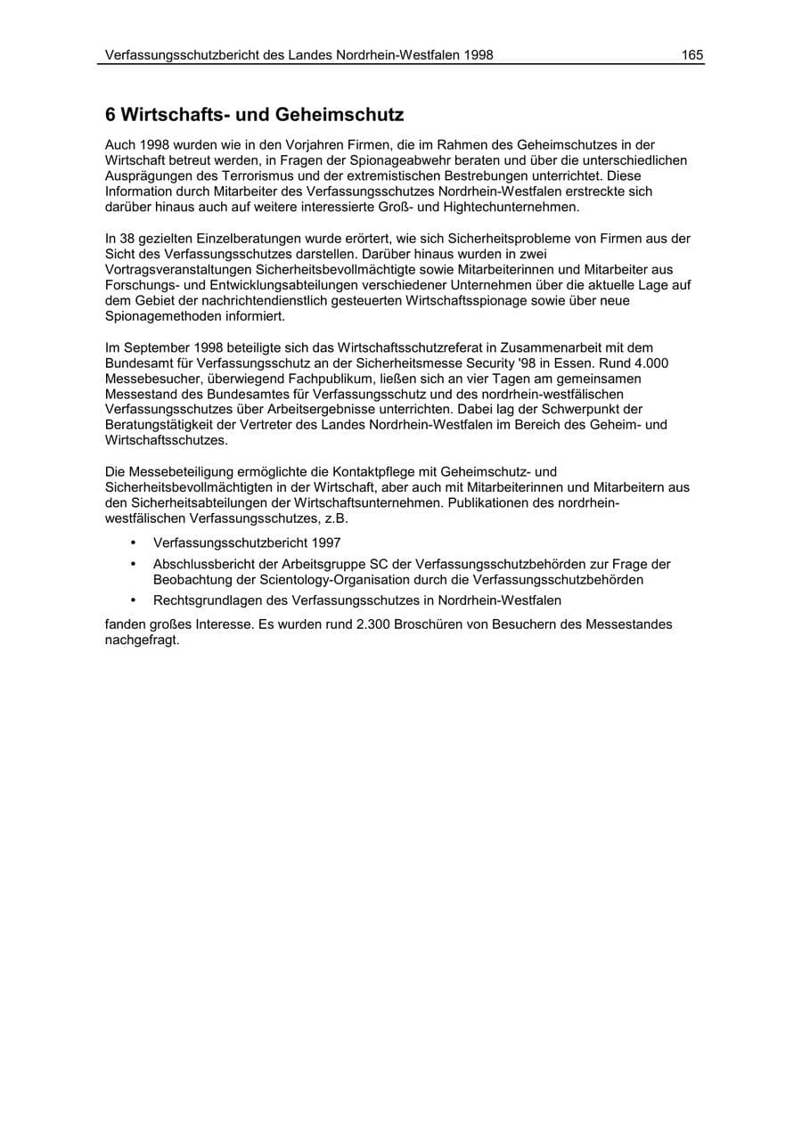 Seite 165 des Verfassungsschutzbericht 1998 Nordrhein-Westfalen
