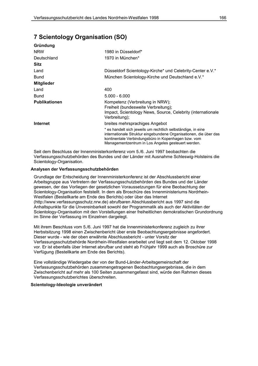 Seite 166 des Verfassungsschutzbericht 1998 Nordrhein-Westfalen