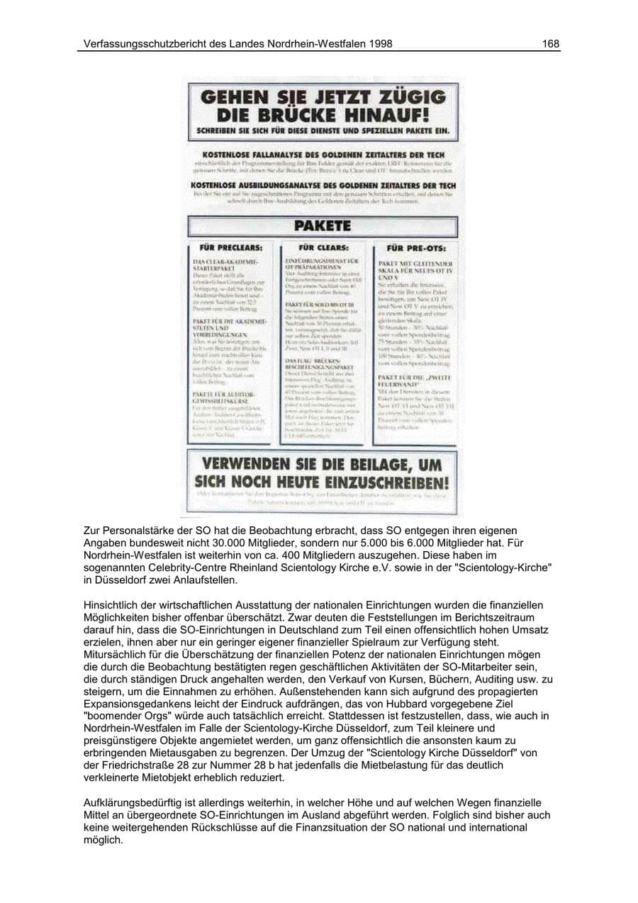 Seite 168 des Verfassungsschutzbericht 1998 Nordrhein-Westfalen