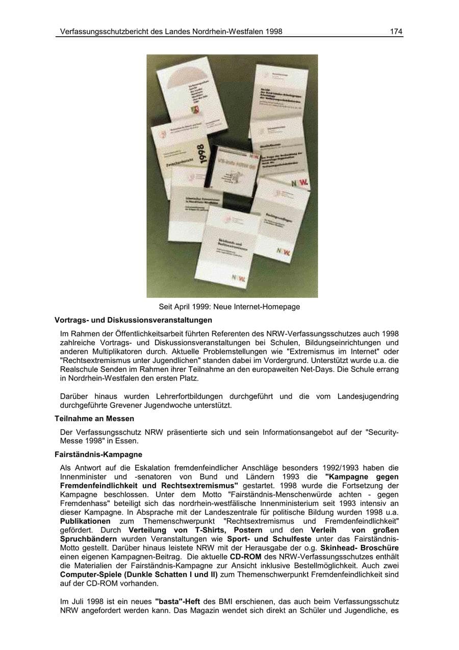 Seite 174 des Verfassungsschutzbericht 1998 Nordrhein-Westfalen