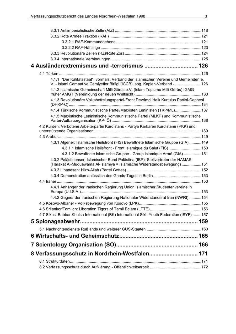 Seite 3 des Verfassungsschutzbericht 1998 Nordrhein-Westfalen