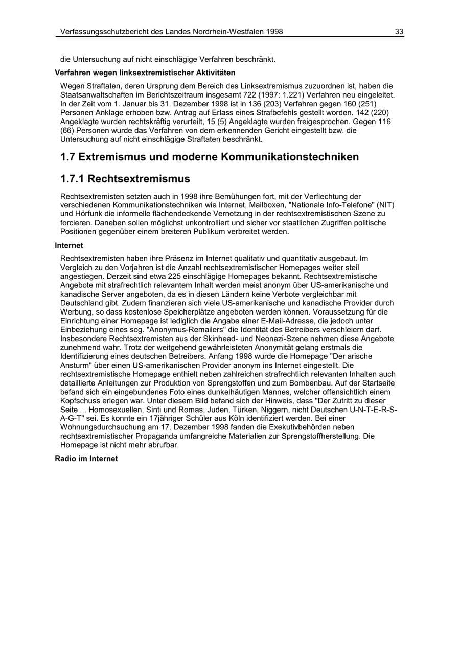 Seite 33 des Verfassungsschutzbericht 1998 Nordrhein-Westfalen