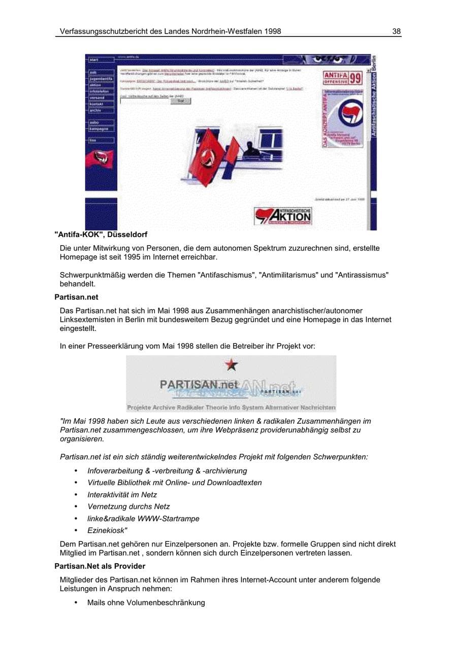 Seite 38 des Verfassungsschutzbericht 1998 Nordrhein-Westfalen