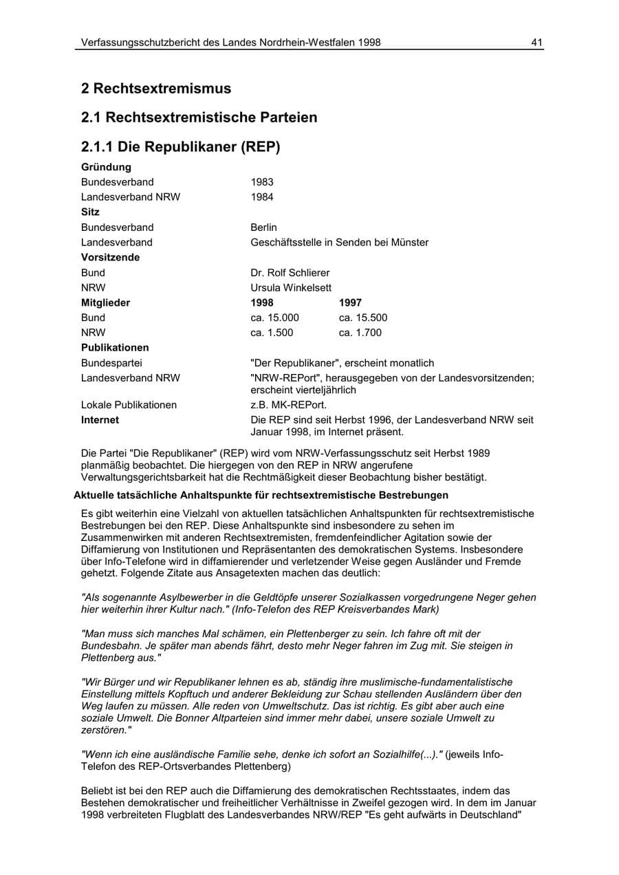 Seite 41 des Verfassungsschutzbericht 1998 Nordrhein-Westfalen