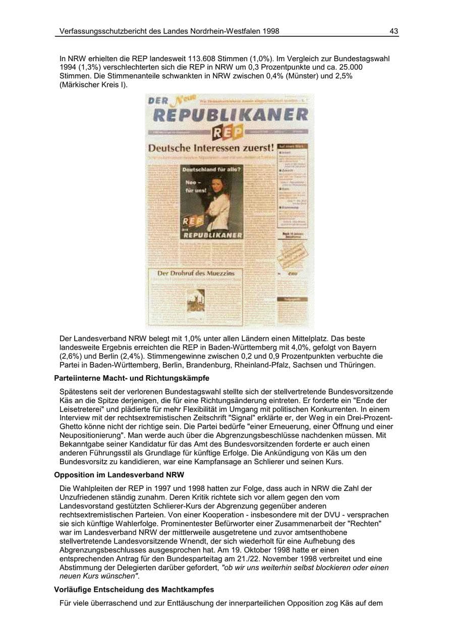 Seite 43 des Verfassungsschutzbericht 1998 Nordrhein-Westfalen