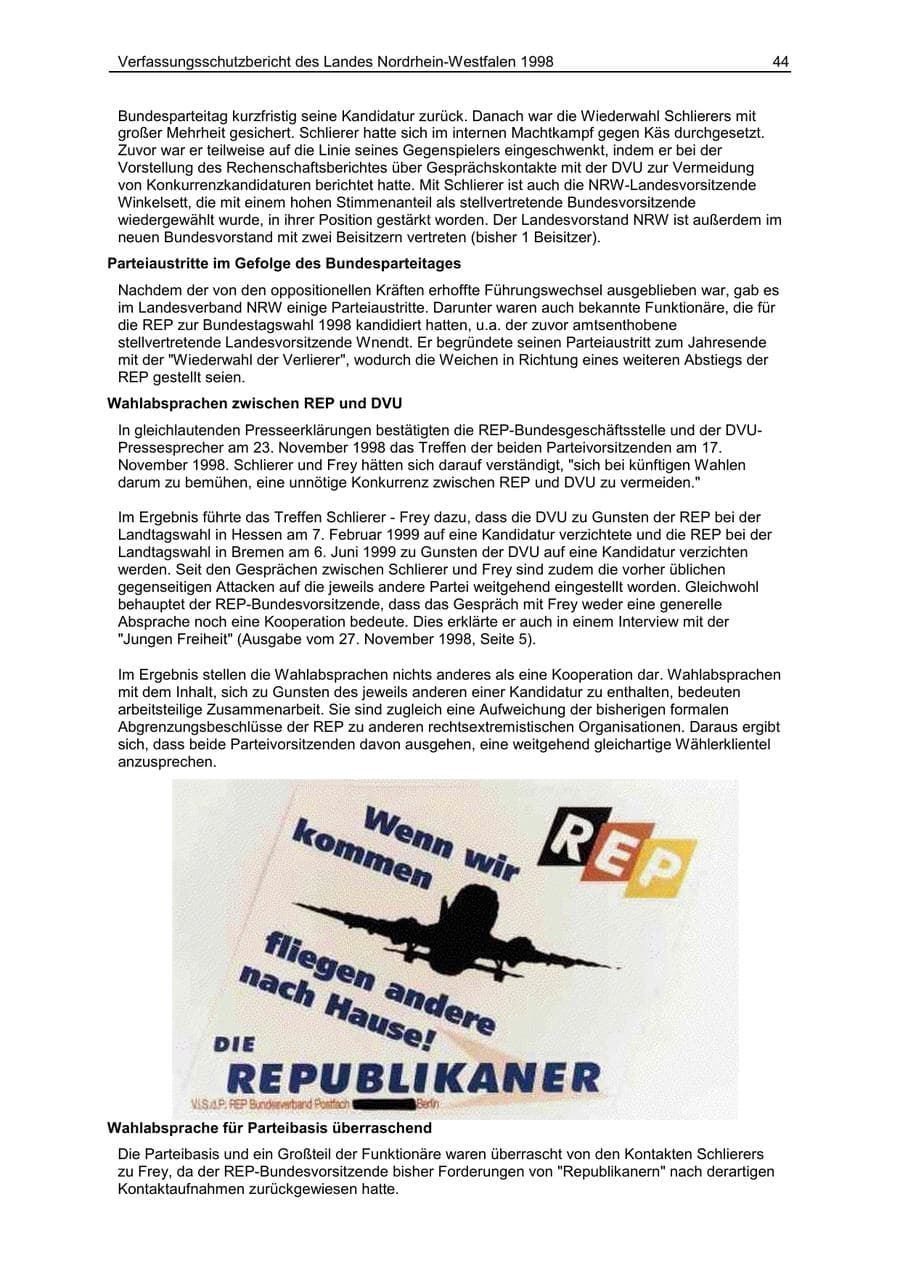 Seite 44 des Verfassungsschutzbericht 1998 Nordrhein-Westfalen