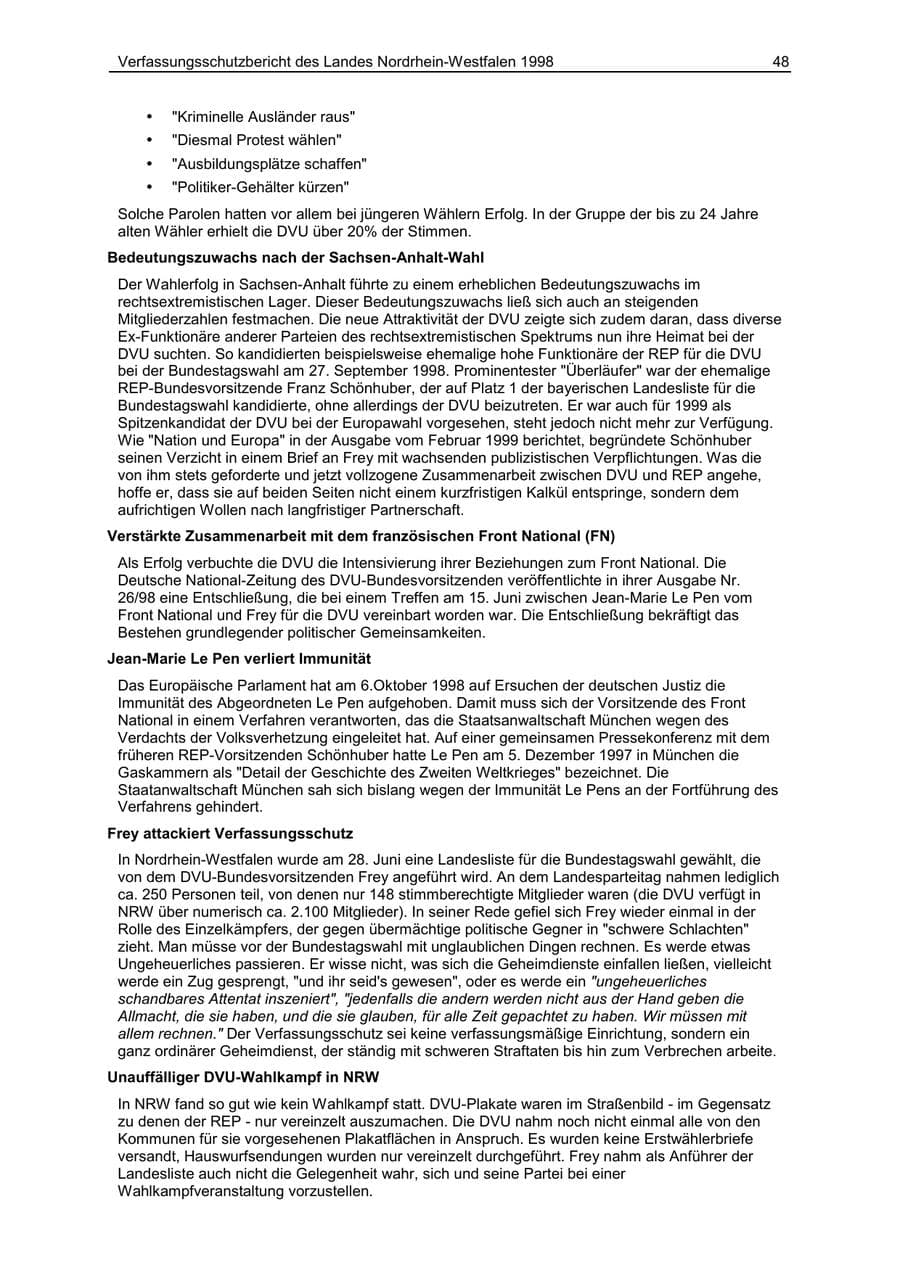 Seite 48 des Verfassungsschutzbericht 1998 Nordrhein-Westfalen
