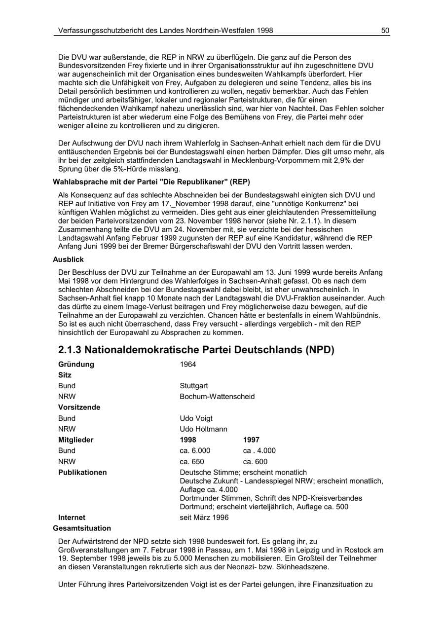 Seite 50 des Verfassungsschutzbericht 1998 Nordrhein-Westfalen