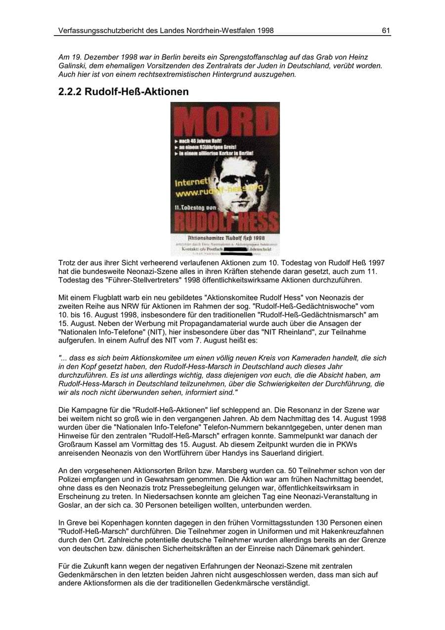 Seite 61 des Verfassungsschutzbericht 1998 Nordrhein-Westfalen
