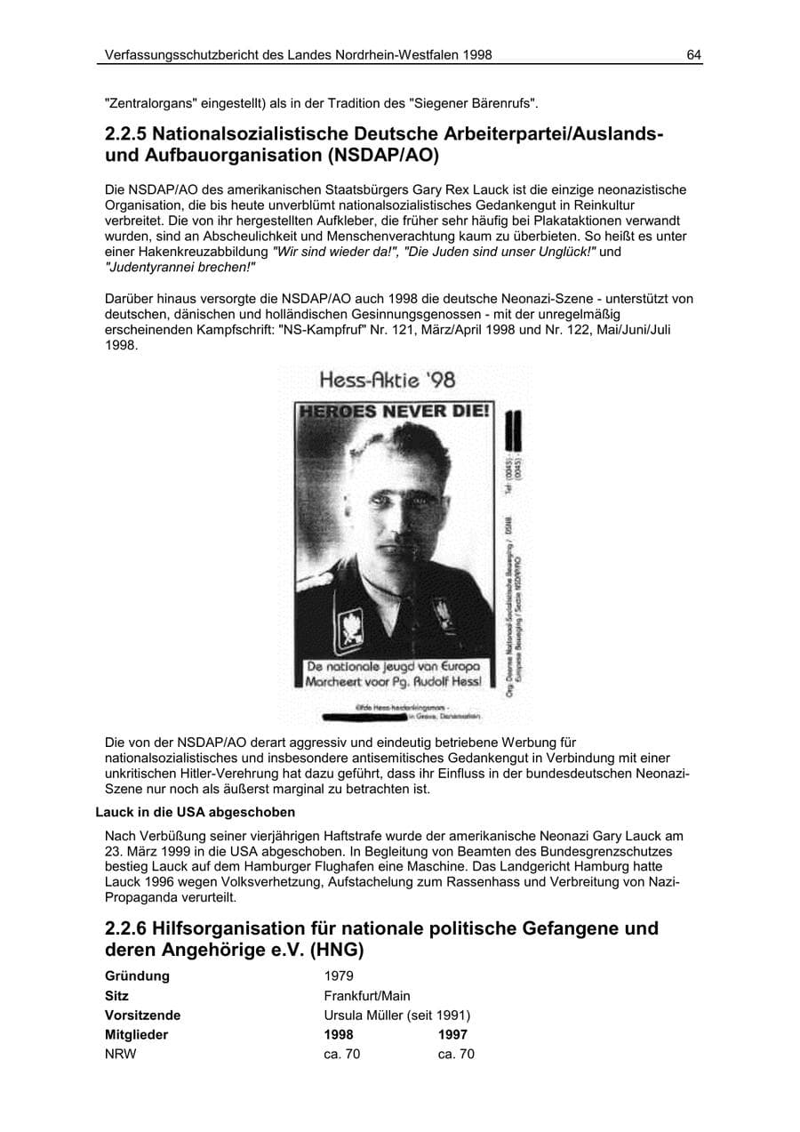 Seite 64 des Verfassungsschutzbericht 1998 Nordrhein-Westfalen
