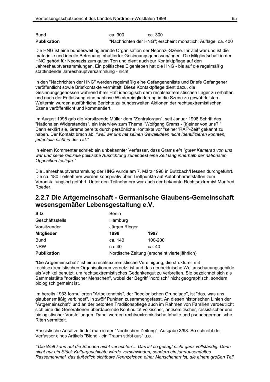 Seite 65 des Verfassungsschutzbericht 1998 Nordrhein-Westfalen