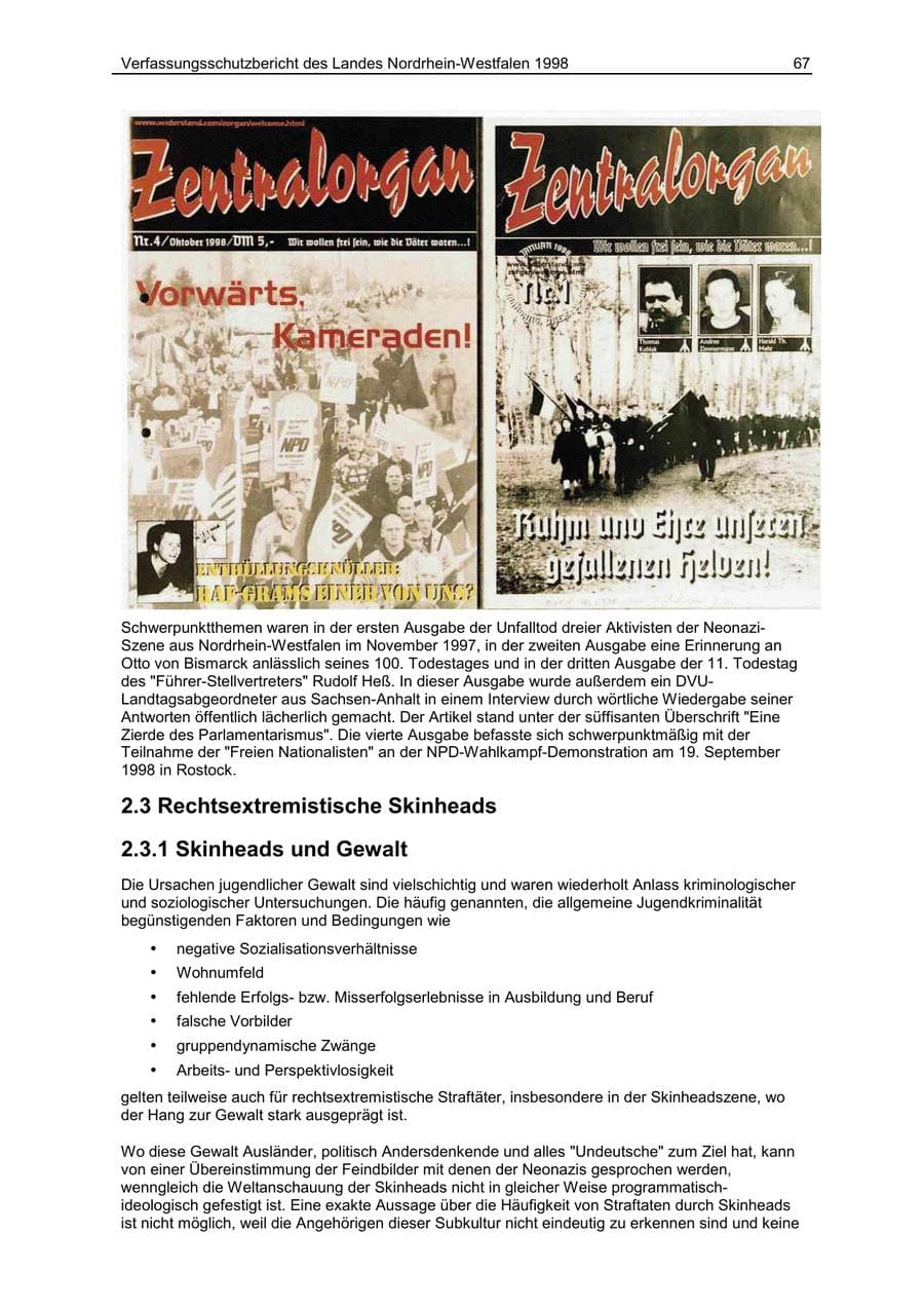 Seite 67 des Verfassungsschutzbericht 1998 Nordrhein-Westfalen