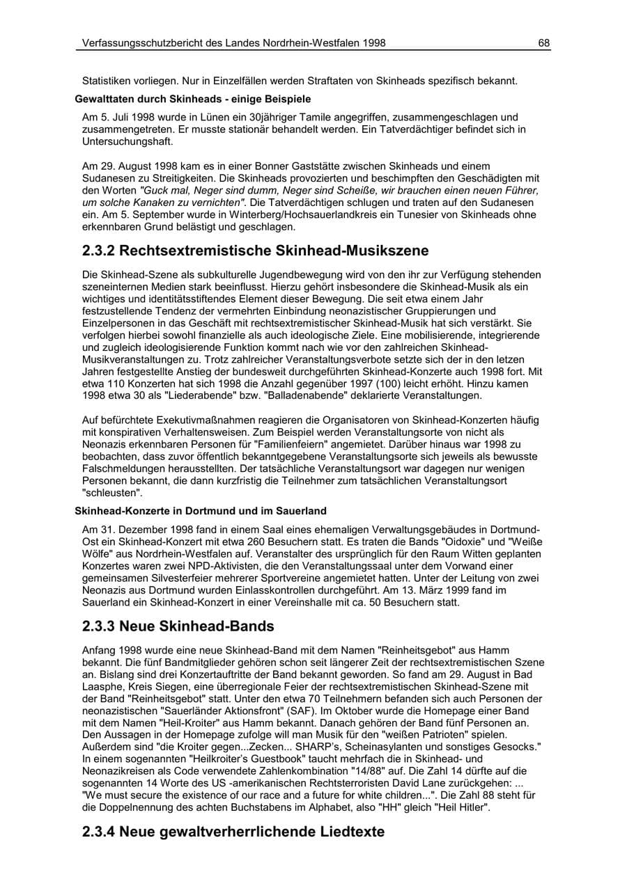 Seite 68 des Verfassungsschutzbericht 1998 Nordrhein-Westfalen