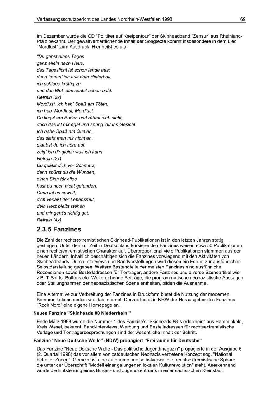 Seite 69 des Verfassungsschutzbericht 1998 Nordrhein-Westfalen
